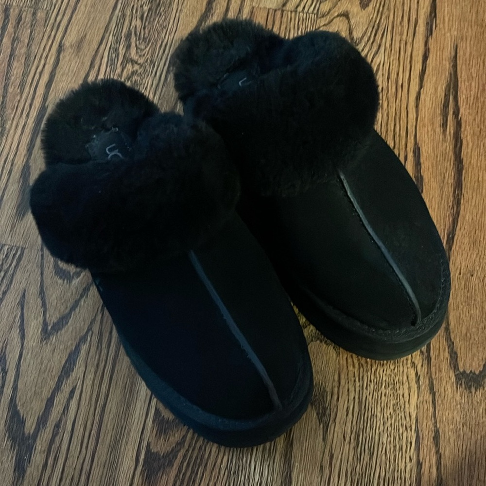 UGG Black Shearling Clog Slippers